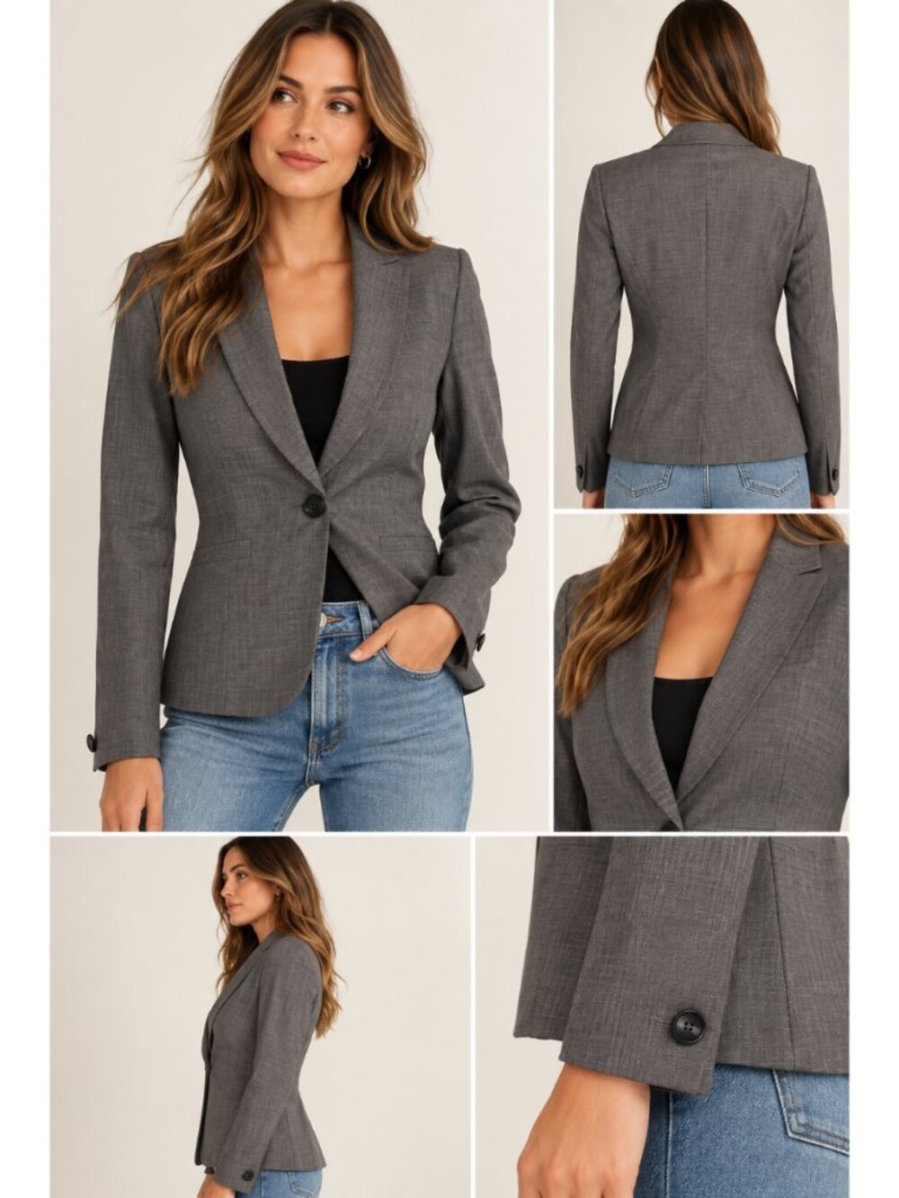 Jones New York NWT Linen Blend Tailored Grey Blazer Jacket Size 4